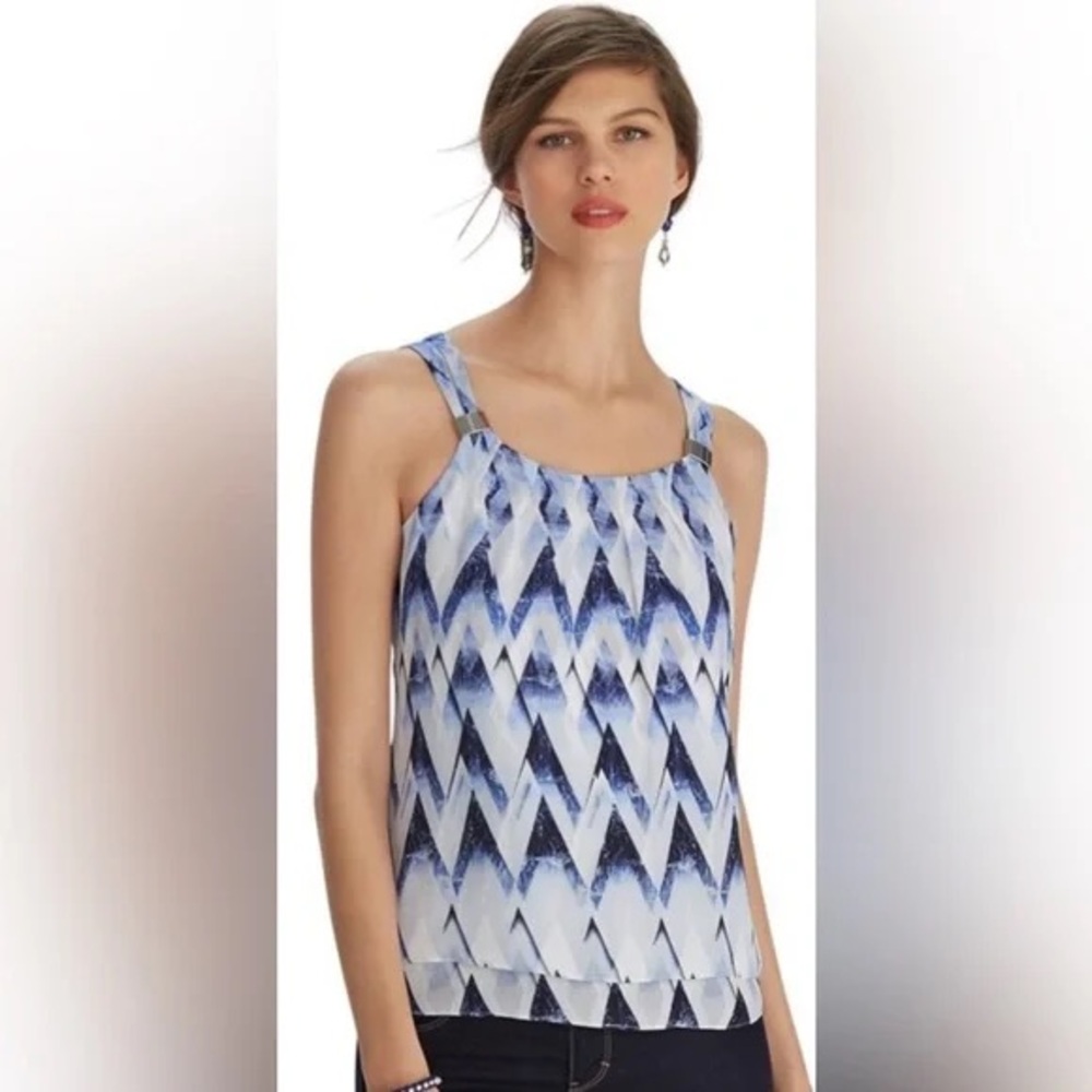 White House Black Market Blue and White Tank Top